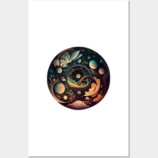 Cosmic Space Circle Illustrated Planets And Clouds Posters and Art